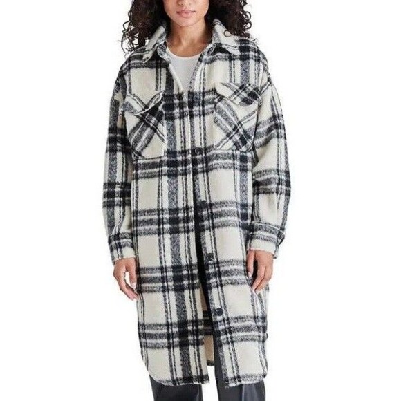 NWT Steve Madden Long Length Button Up Front Pocket Shirt Jacket Cream  XS - Picture 1 of 4